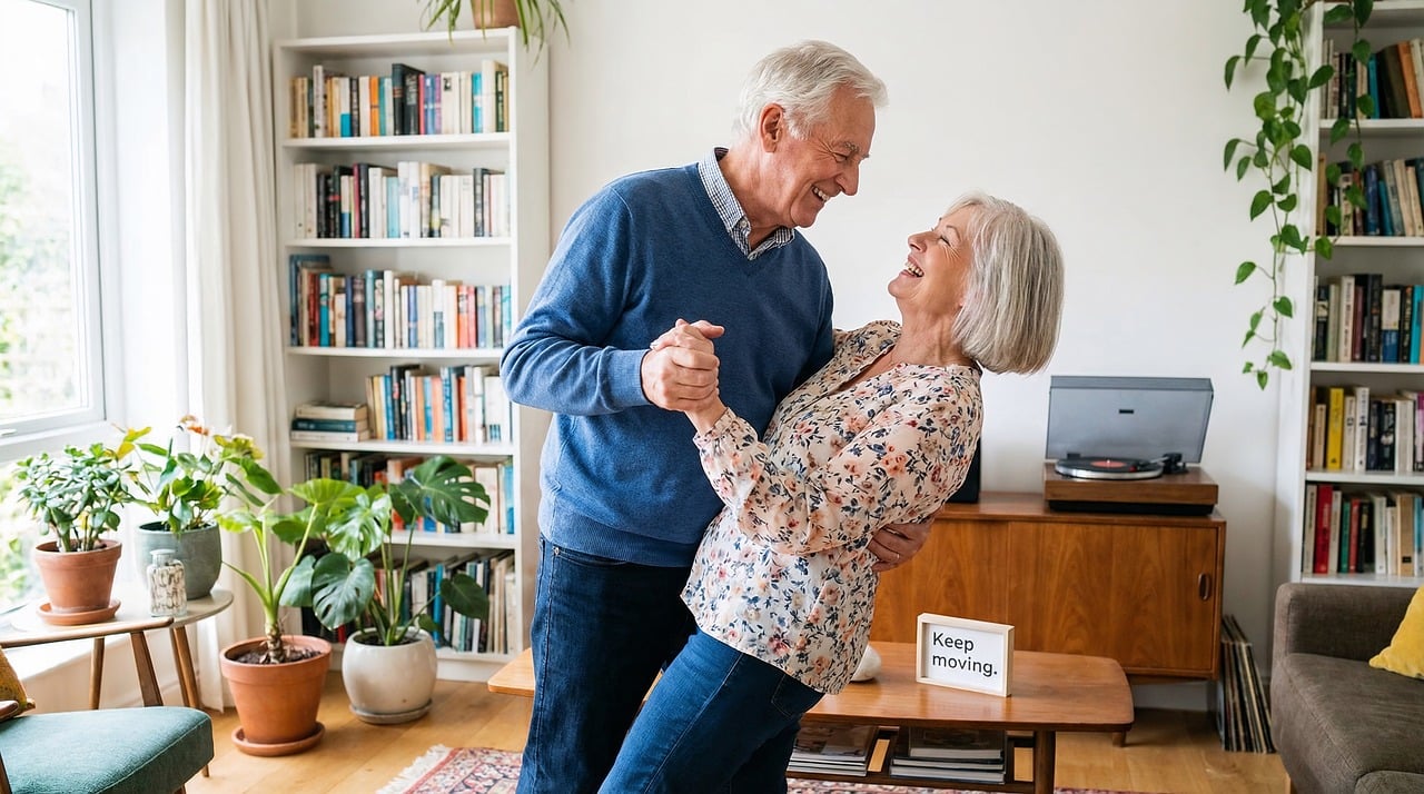 Couple dancing at home