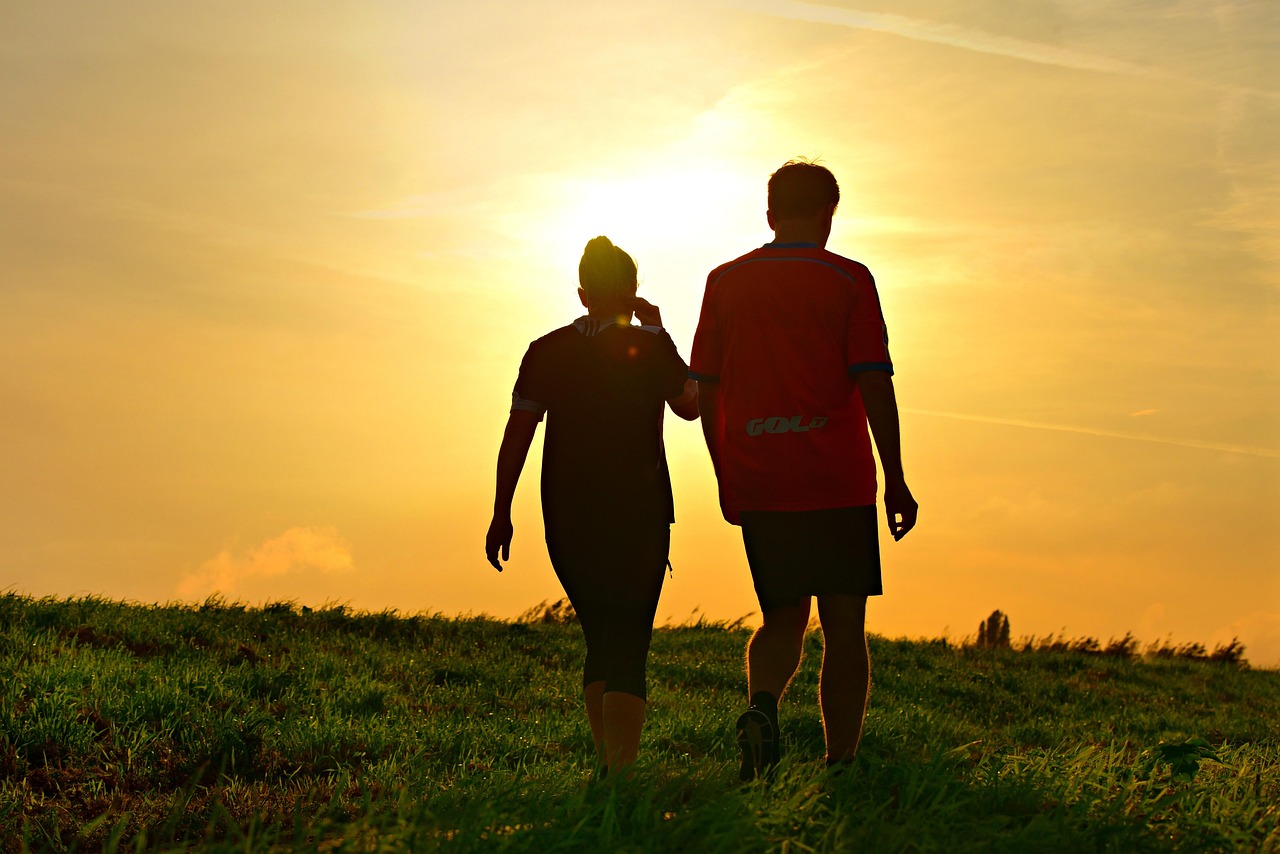 Couple walking outdoors